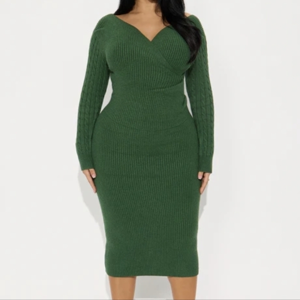 Fashion Nova Green Knit Dress, Size 1X, NWT